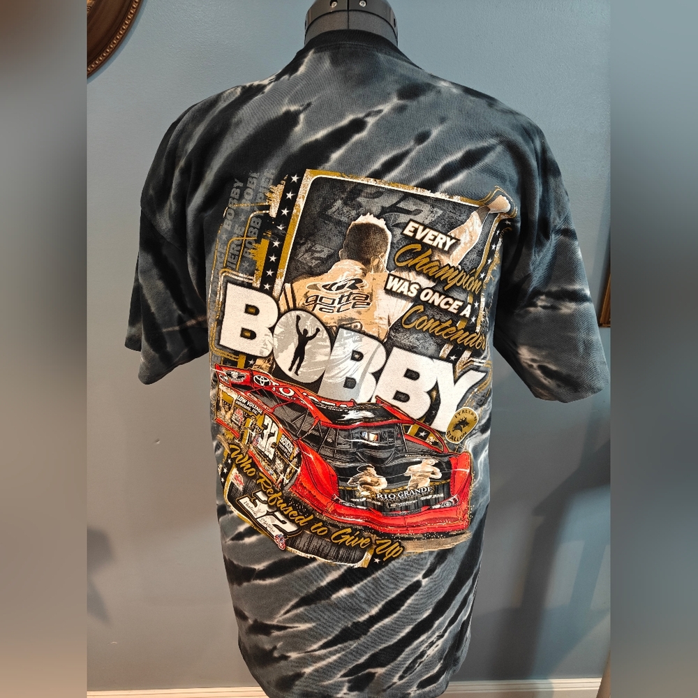 🤍Bobby Pierce Graphic T-Shirt Dirt Racing Black White Tie Dye Size Large